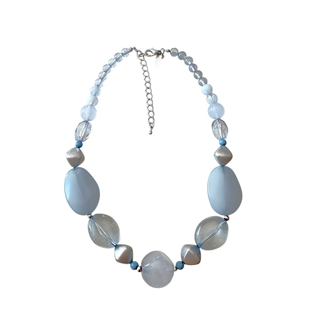 Milky Ice Blue Aquamarine Baroque Acrylic Beaded Necklace - Picture 4 of 9